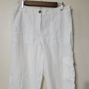 Women's White 100% Linen Capri Pants Size 1.5